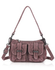Vintage Utility Multi-Pocket Denim Baguette Shoulder Bag