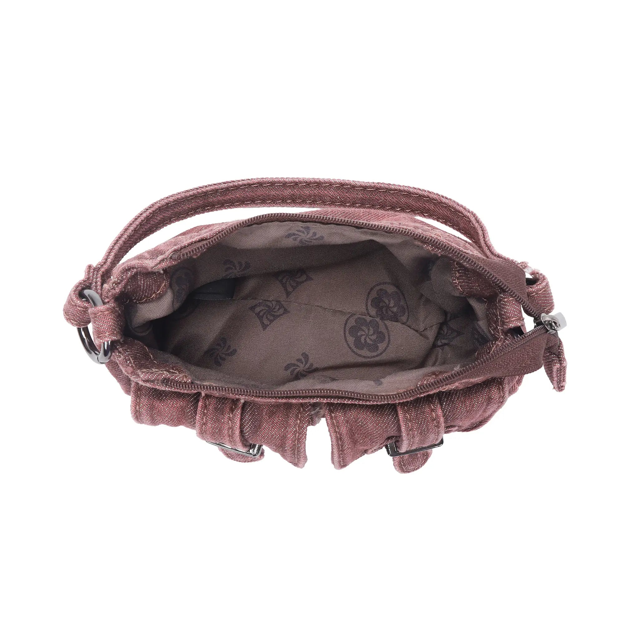 Vintage Utility Multi-Pocket Denim Baguette Shoulder Bag