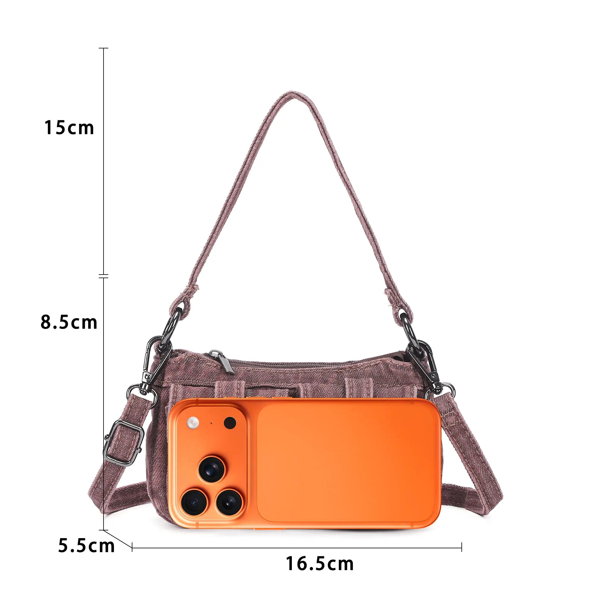 Vintage Utility Multi-Pocket Denim Baguette Shoulder Bag