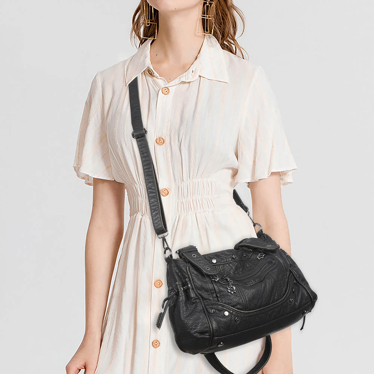 Vintage Biker Multi-Pocket Satchel Shoulder Bag