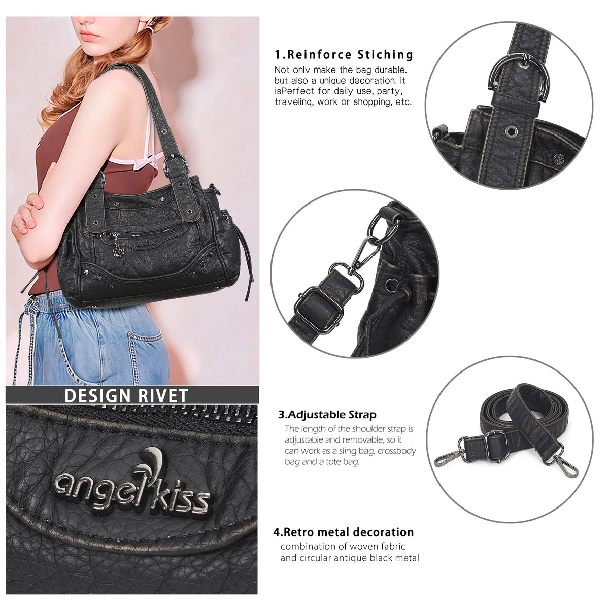 Vintage Biker Multi-Pocket Satchel Shoulder Bag