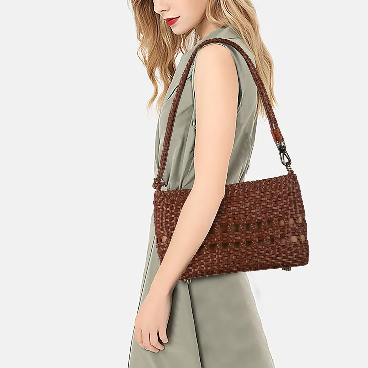 Vintage Versatile Woven Brown Shoulder &amp; Handbag