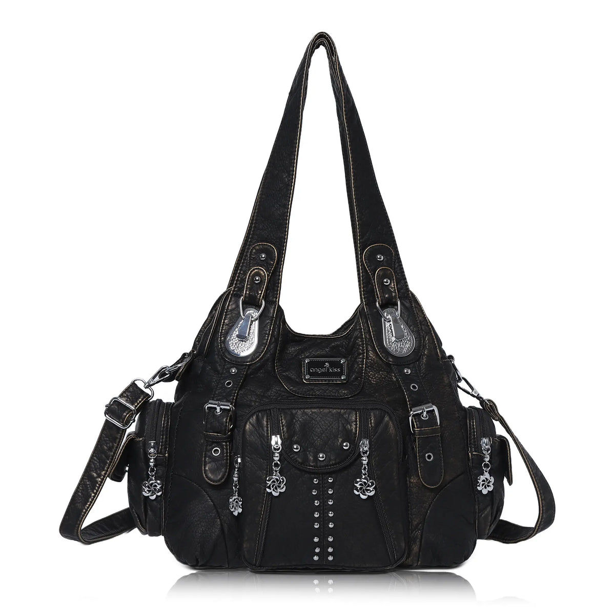 Washed Leopard Print Vintage Multi-Pocket Shoulder Bag for Women