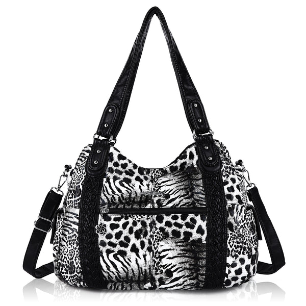 large capacity vintage plaid oil painting handbag