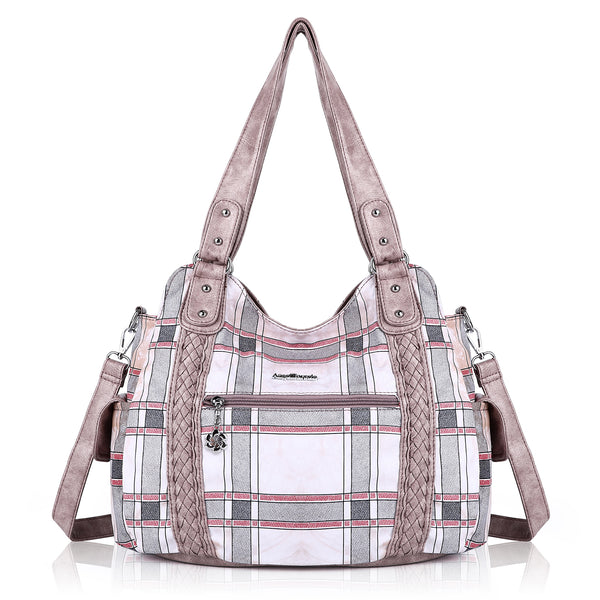 large capacity vintage plaid oil painting handbag