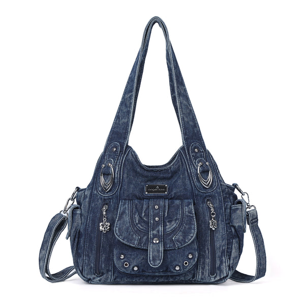 Classic Denim Purses Bag with Metal Hardware