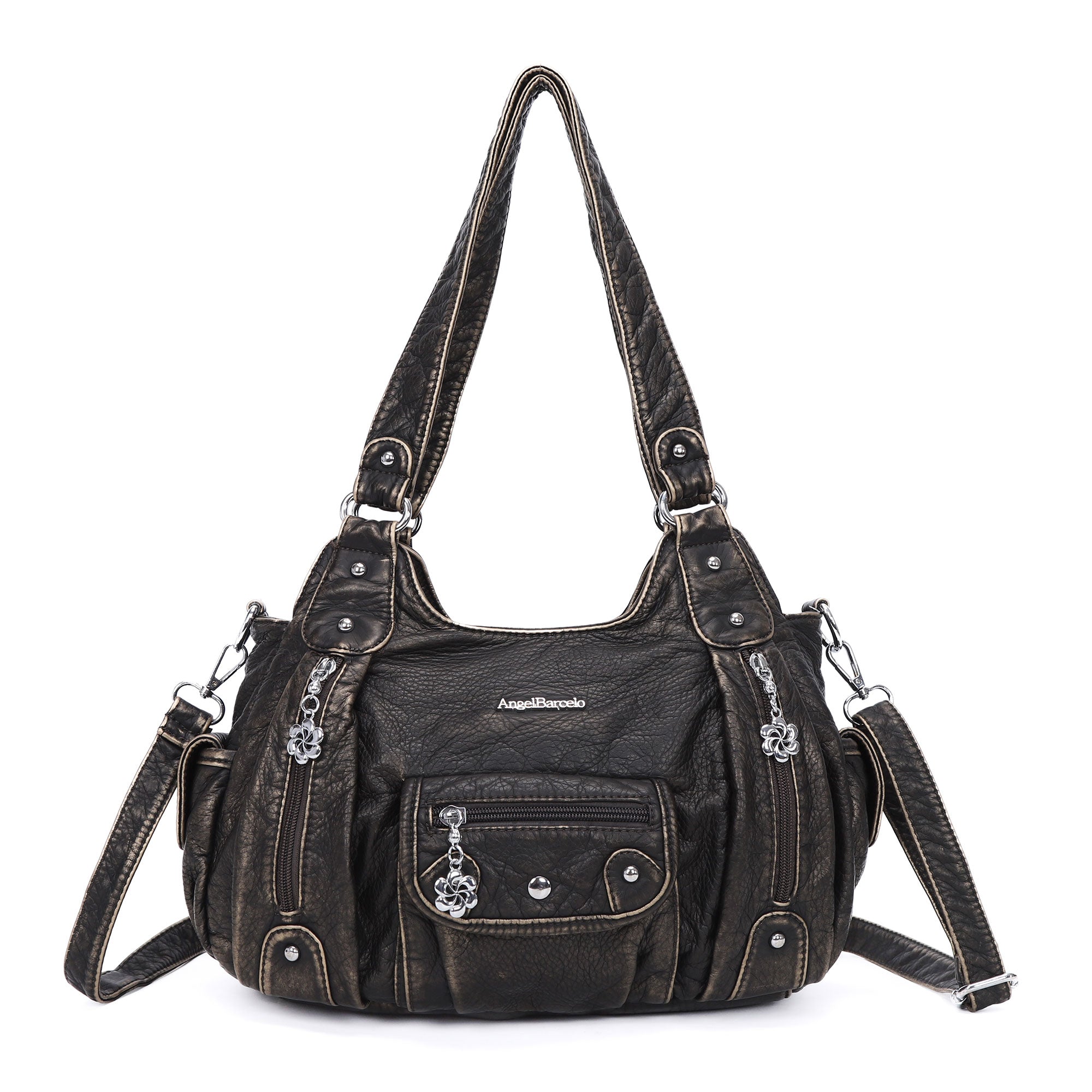 Vintage Washed PU Leather Multi-Pocket Shoulder Bag – Angel Kiss