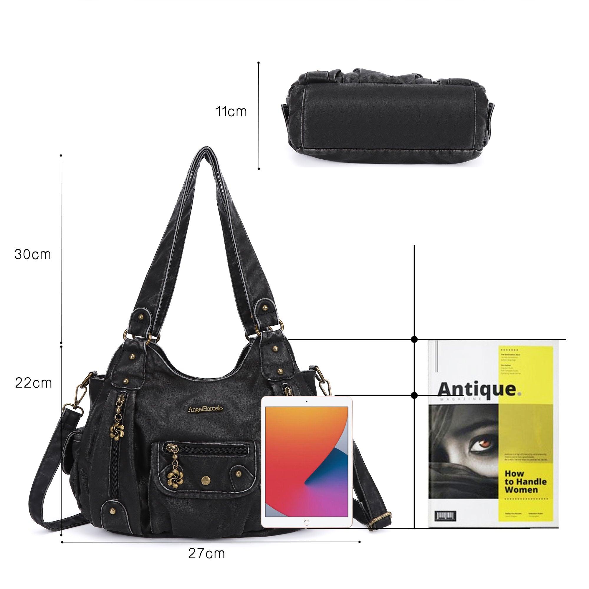 Vintage Washed PU Leather Multi-Pocket Shoulder Bag – Angelkiss Bag