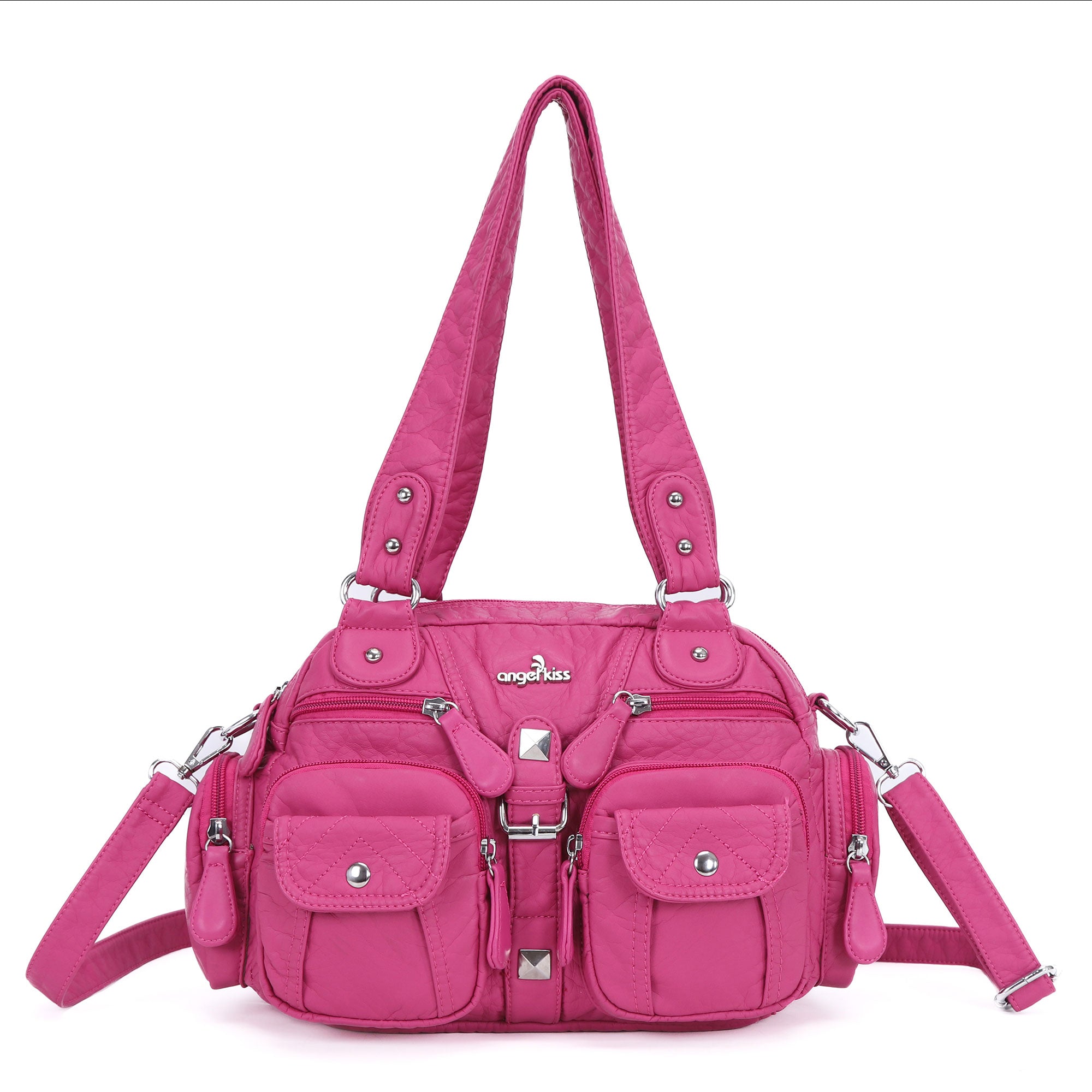 Studded Multi-Pocket Shoulder Bag with Buckle Accents – Angelkiss Bag