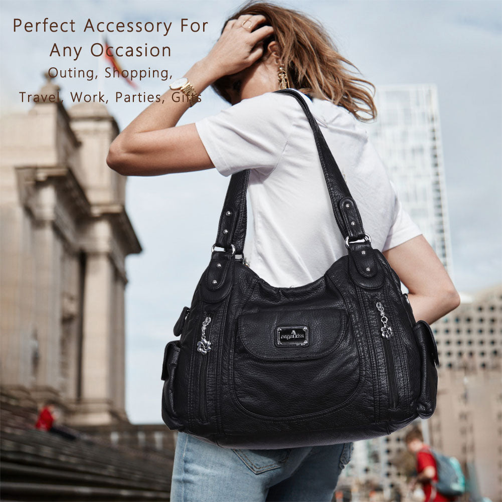 Women  handbag with High Quality Washed PU and Multi-pack