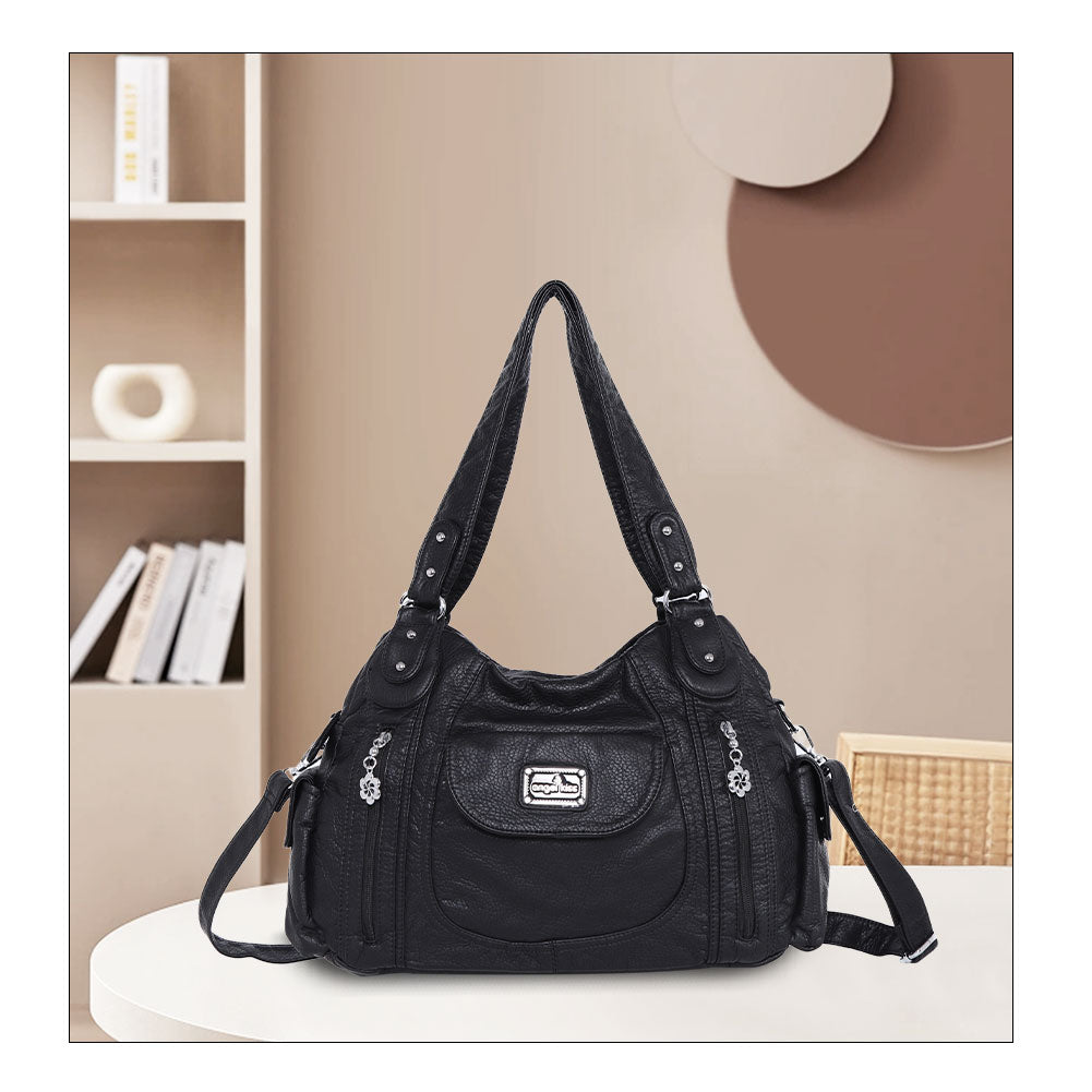 Women  handbag with High Quality Washed PU and Multi-pack