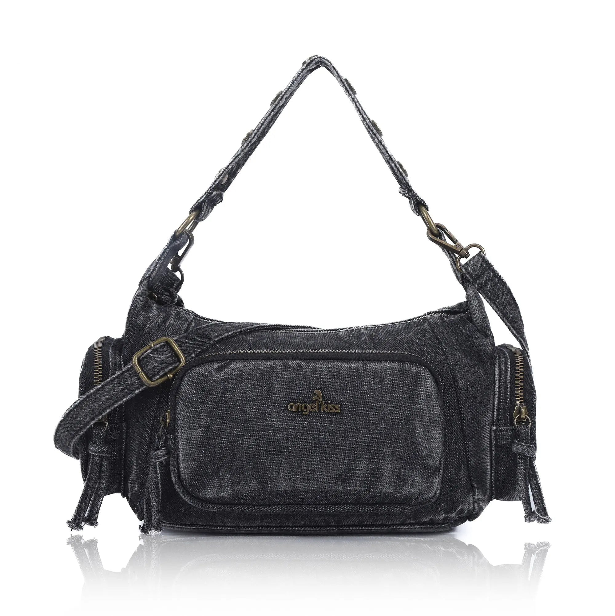 Vintage Washed Multi-Zip Women’s Shoulder Bag