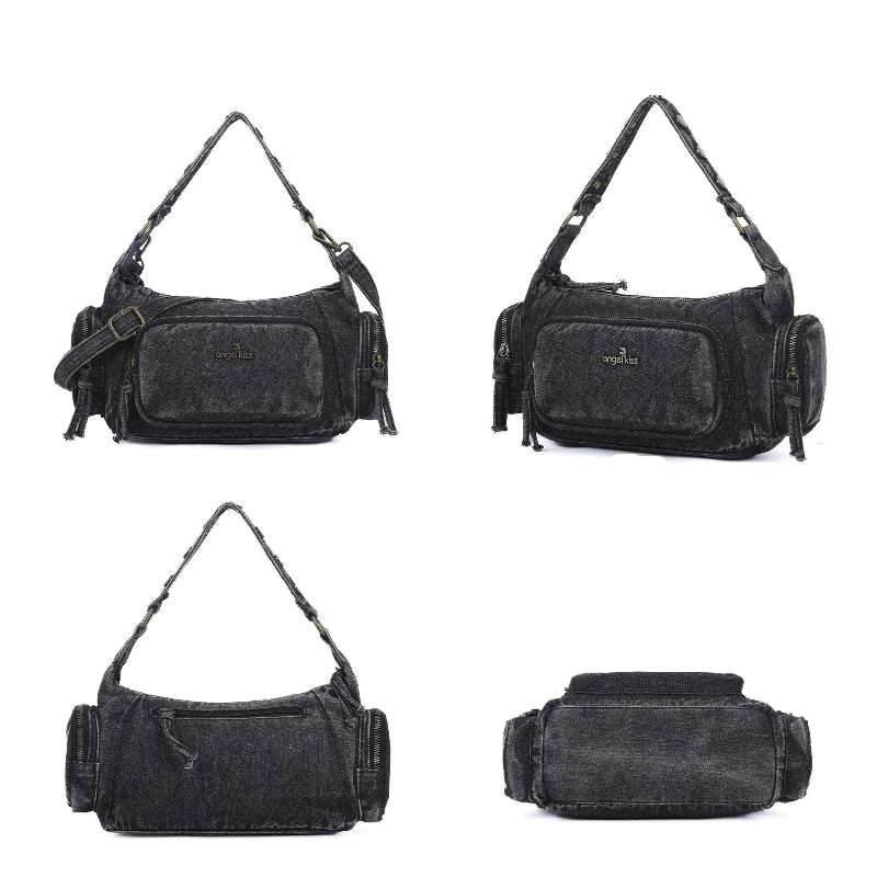 Vintage Washed Multi-Zip Women’s Shoulder Bag