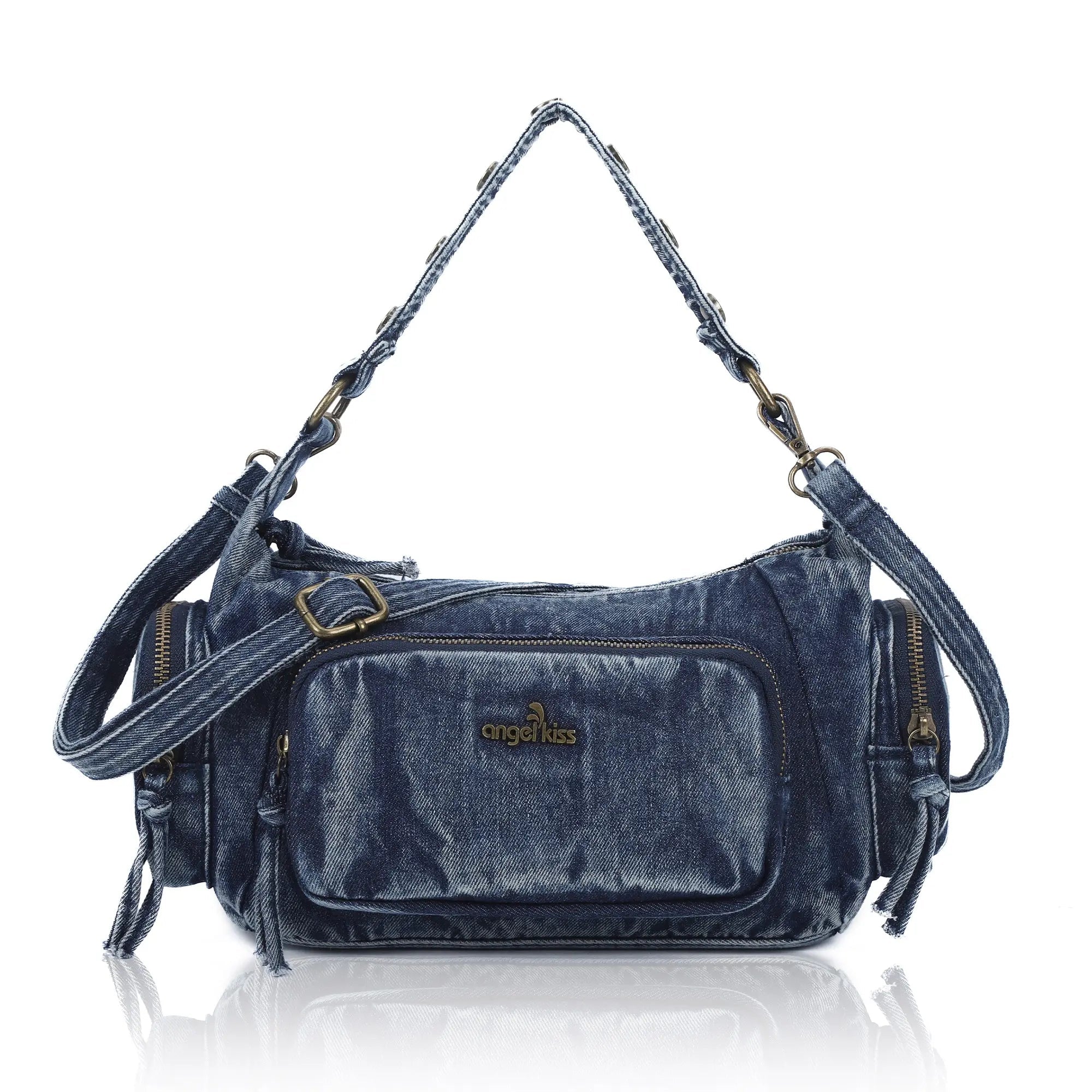 Vintage Washed Multi-Zip Women’s Shoulder Bag