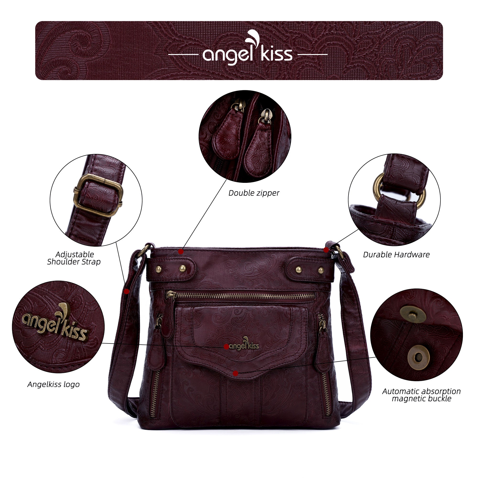 Women&#39;s black vintage crossbody bag-Angelkiss Bag