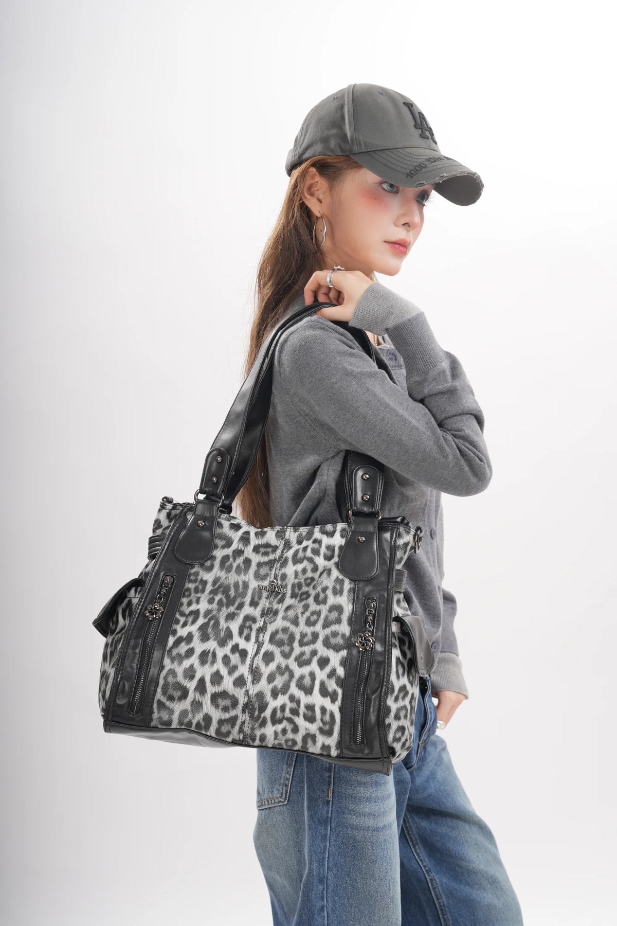 Leopard Print Multi-Pocket Shoulder Bag for Women | Angelkiss