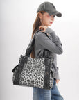 Leopard Print Shoulder Bag with Multiple Zip Pockets