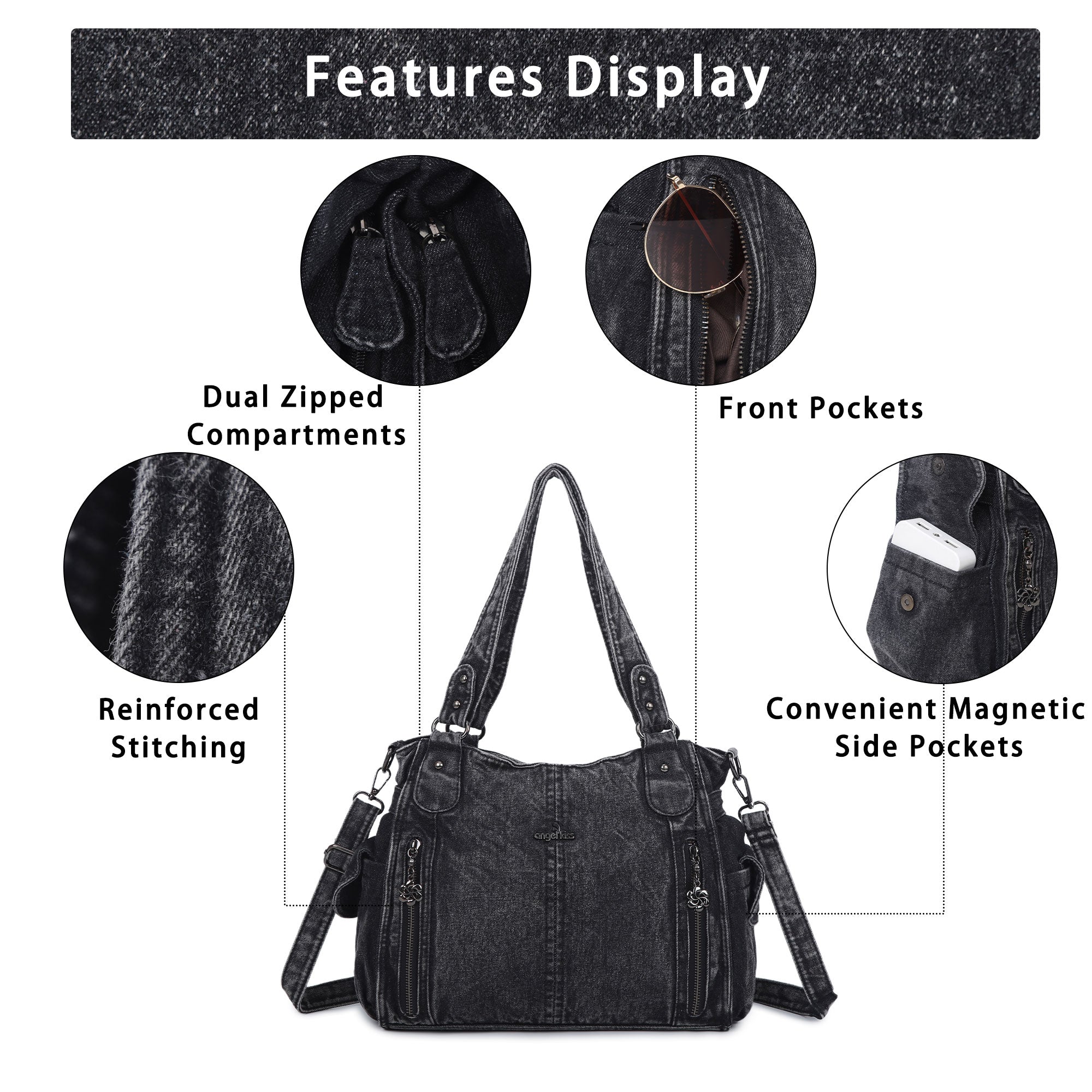 Angel Kiss Ladies Vintage Denim Handbag - Angel Kiss Bag