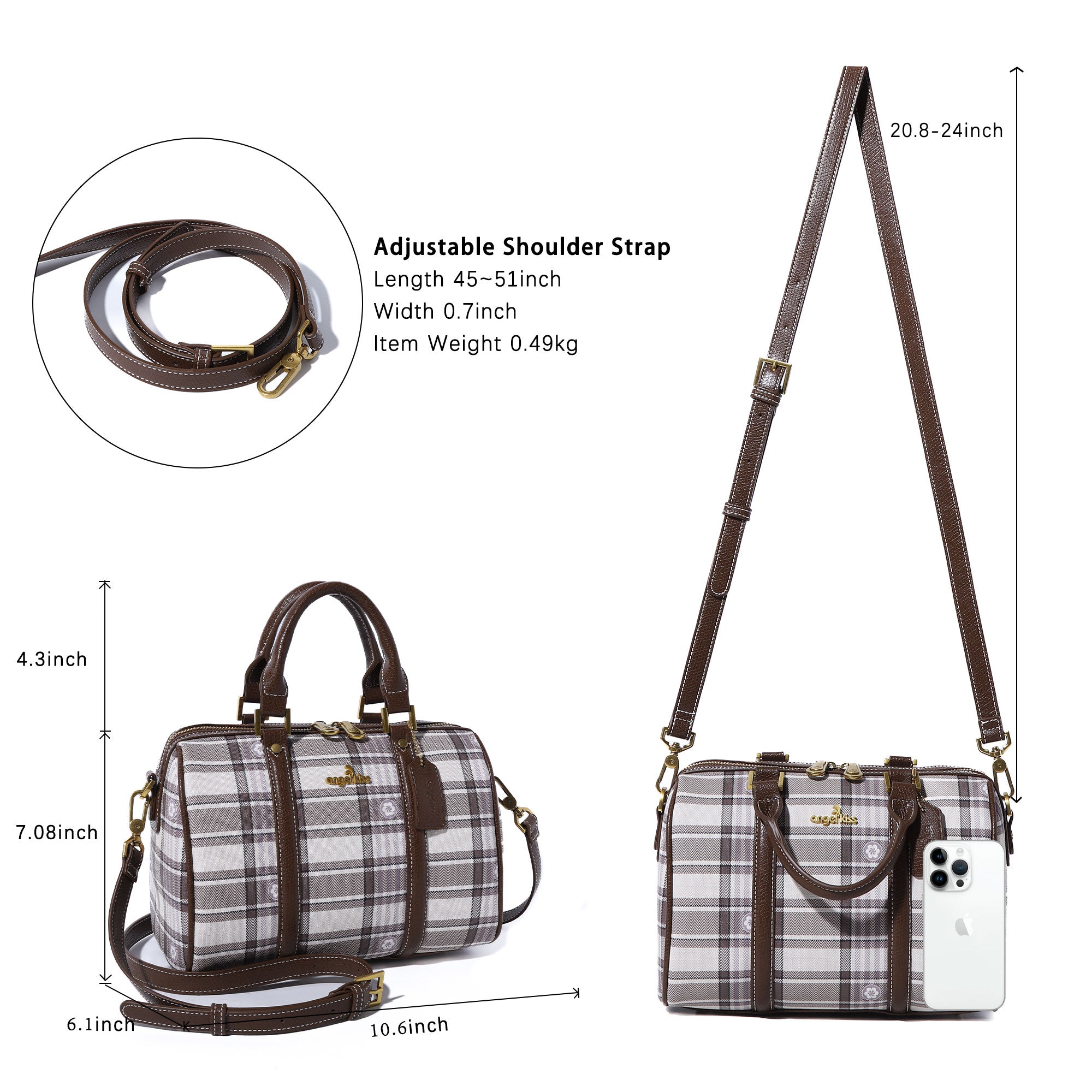 Women&#39;s washed pu leather, plaid handbag/crossbody bag