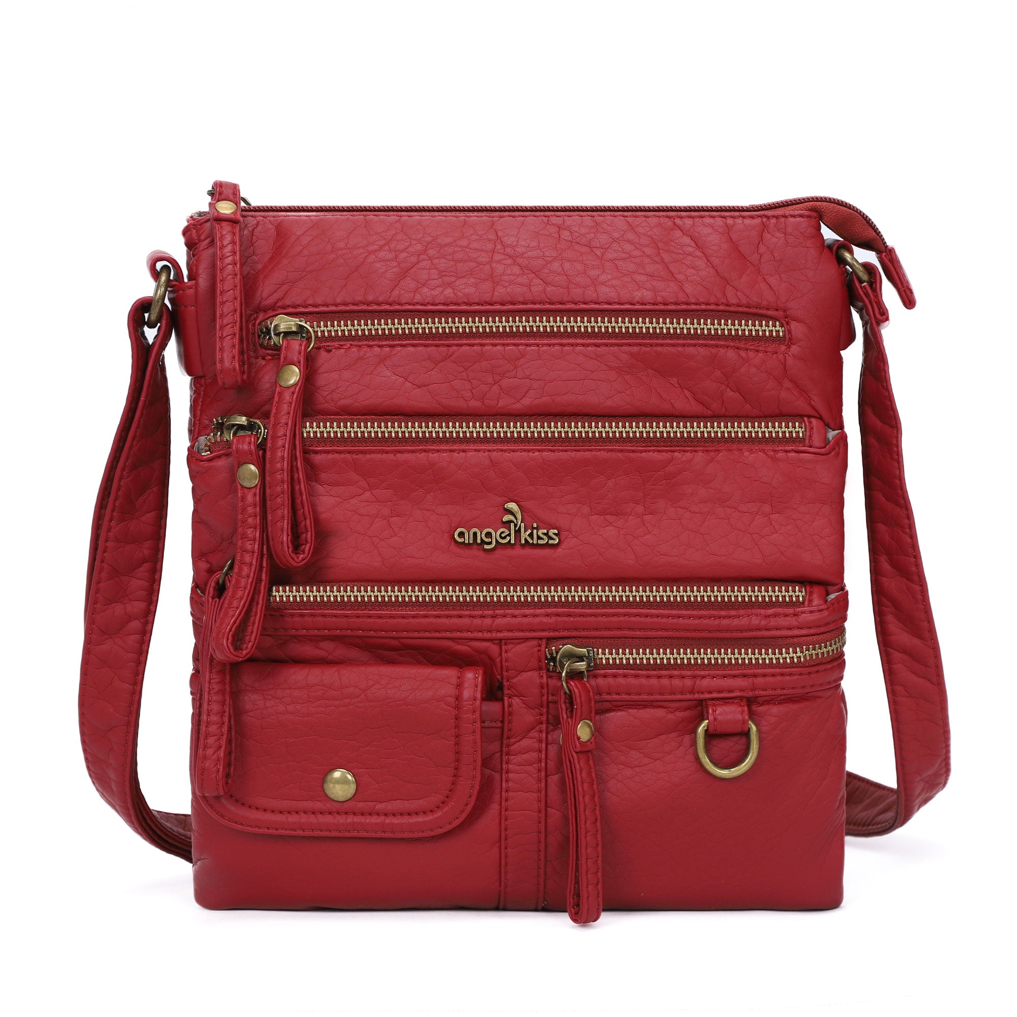 Small Vertical Multi-Zip Washed PU Crossbody Bag - Angelkiss Bag