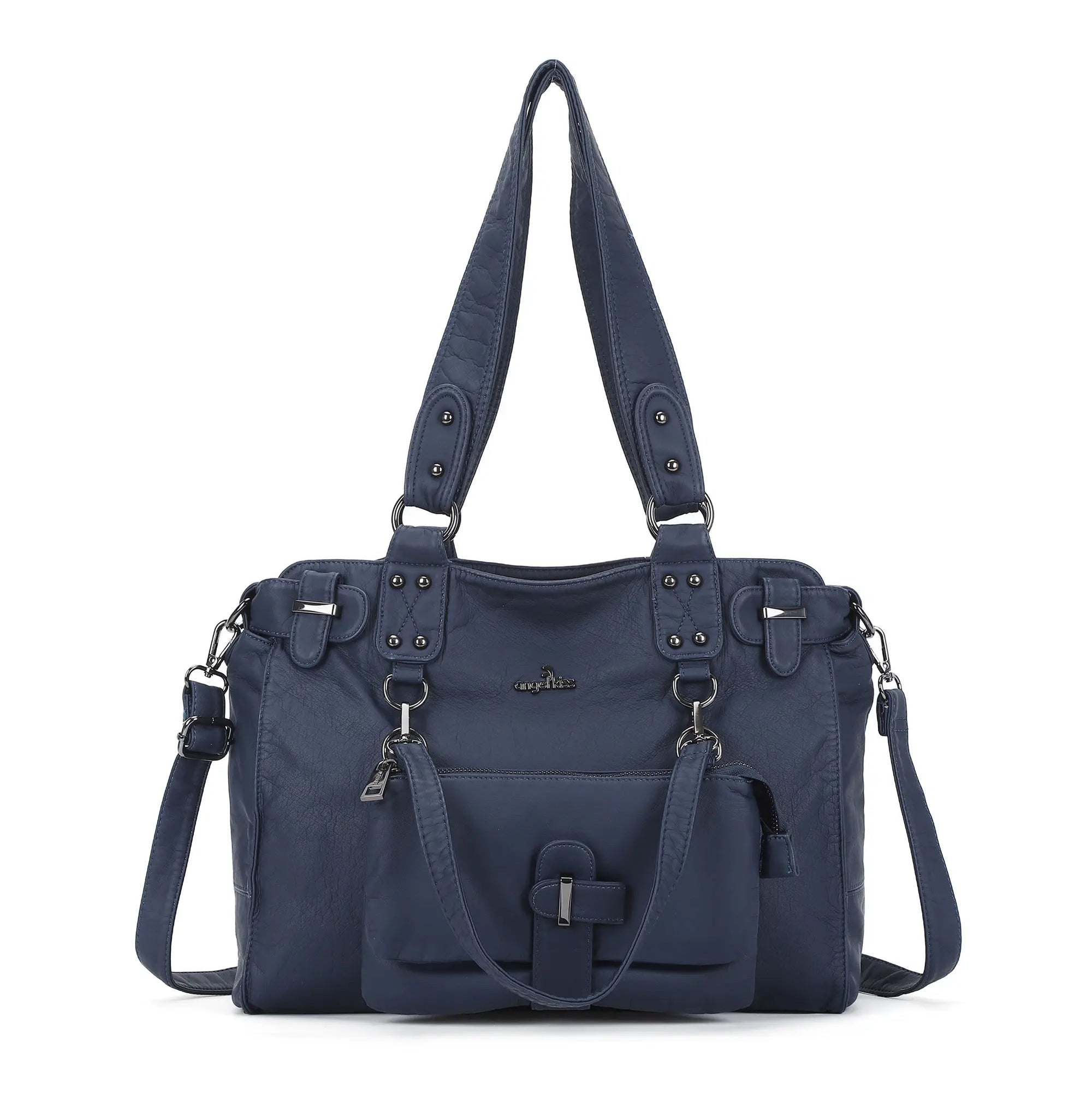 Large-Capacity Multi-Pocket Vegan Leather Tote Bag