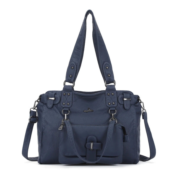 Large-Capacity Multi-Pocket Vegan Leather Tote Bag