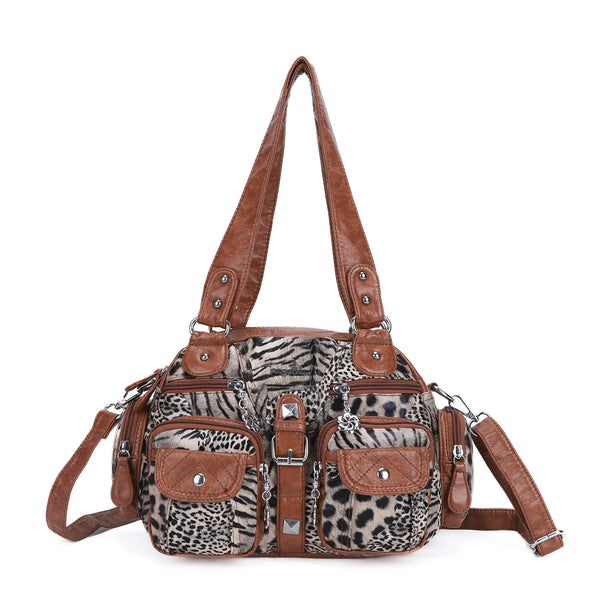 Washed Leather  Leopard print waterproof Handbag Unique Style For Women shoulder bag