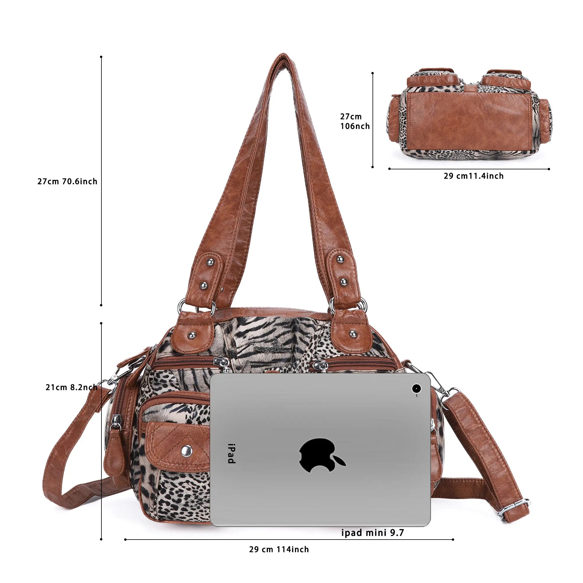 Washed Leather  Leopard print waterproof Handbag Unique Style For Women shoulder bag