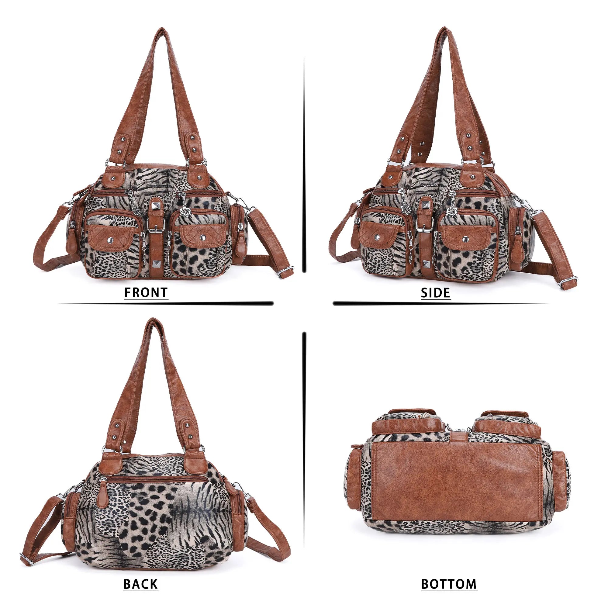 Washed Leather  Leopard print waterproof Handbag Unique Style For Women shoulder bag