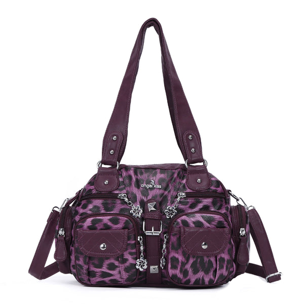 Washed Leather  Leopard print waterproof Handbag Unique Style For Women shoulder bag