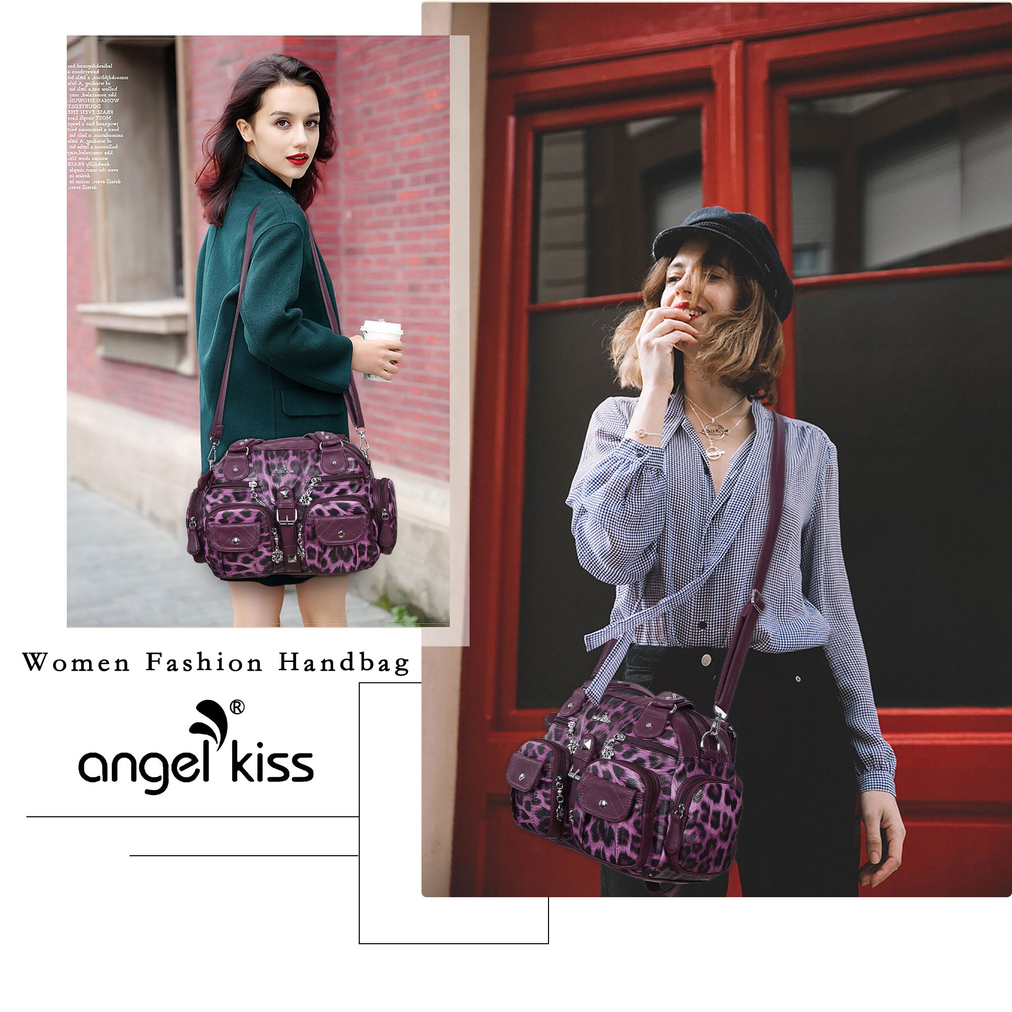 Washed Leather  Leopard print waterproof Handbag Unique Style For Women shoulder bag-Angelkiss Bag