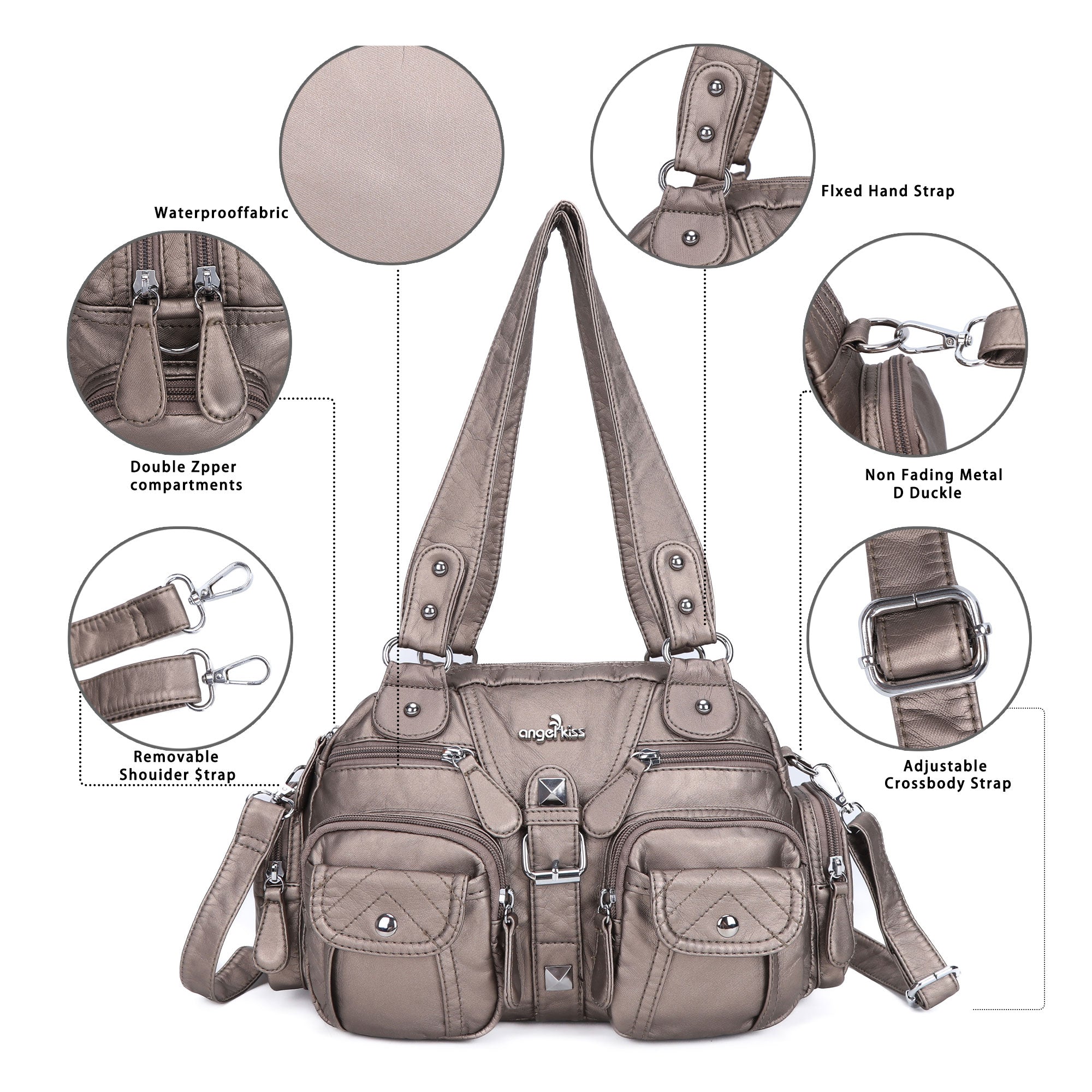 Washed Leather Handbag Unique Style For Women-Angelkiss Bag