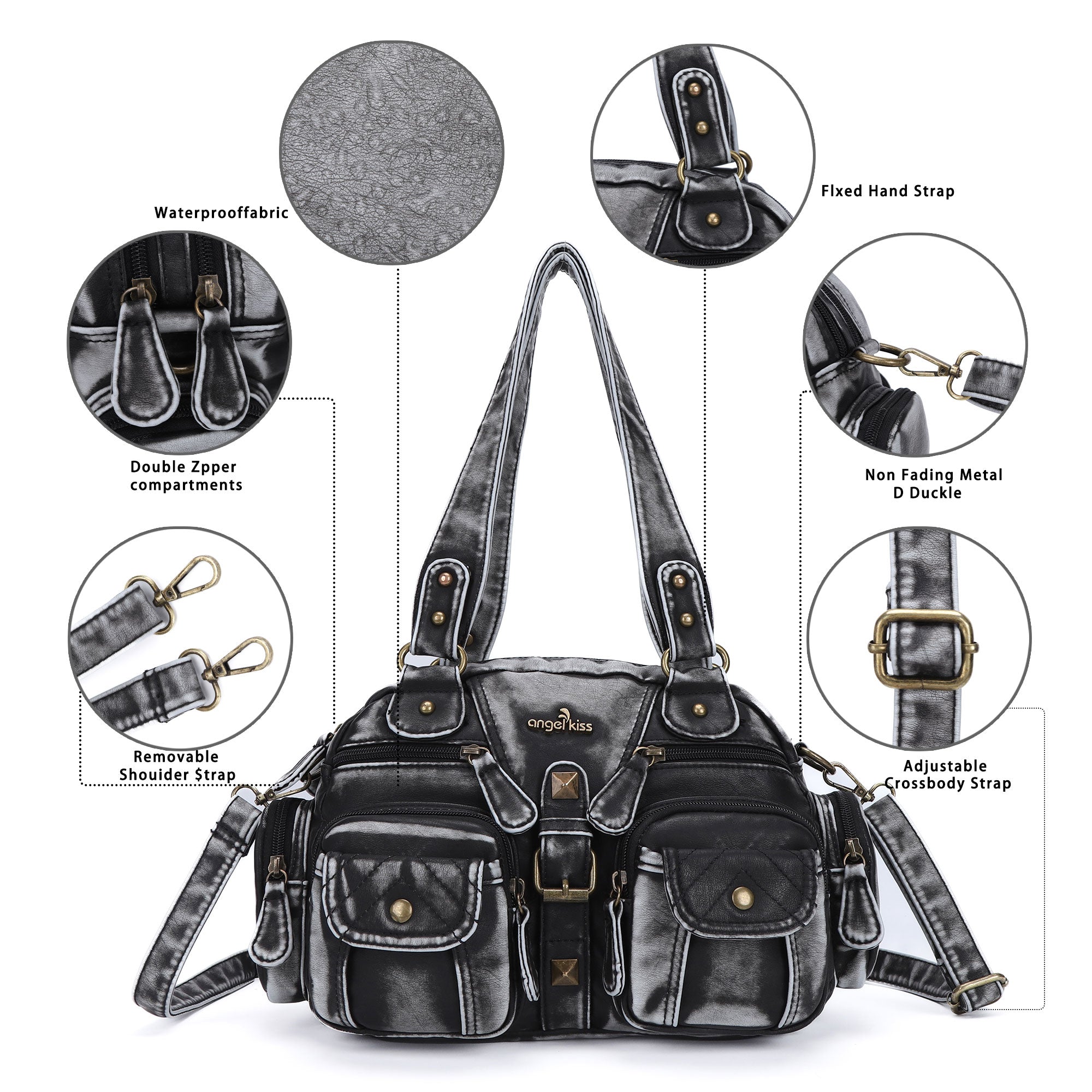 Washed Leather  denim design Handbag Unique Style For Women Crossbody Bag