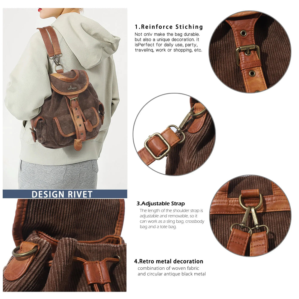 Washed Corduroy Convertible Backpack | Vintage Classic Style