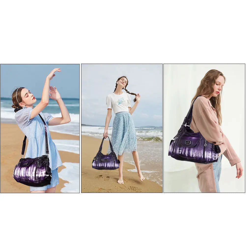 Women  handbag with High Quality Washed PU and Multilayer separation