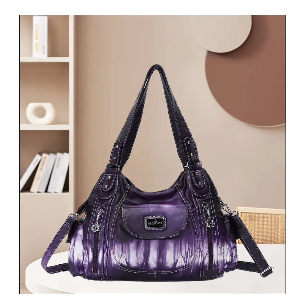 Women  handbag with High Quality Washed PU and Multilayer separation