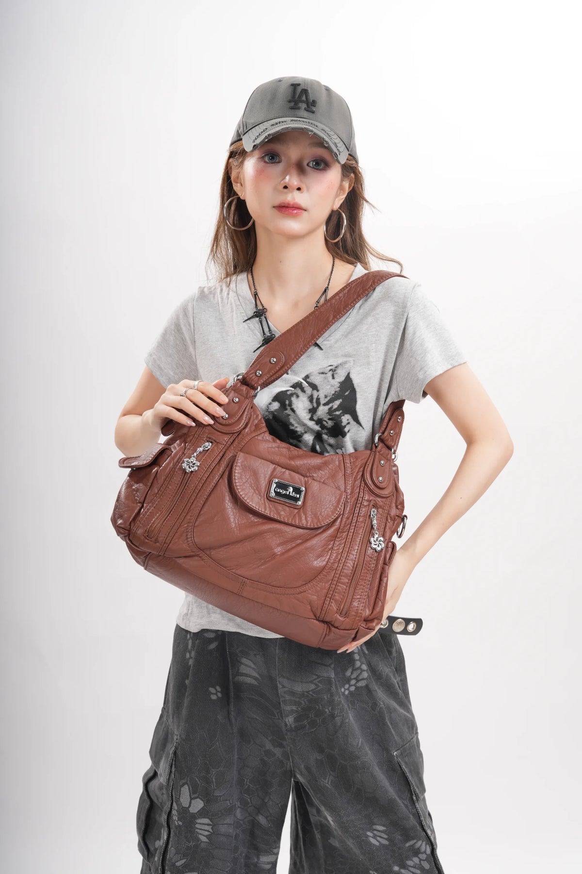 Women Handbag With High Quality Washed PU Multi Purpose Tote Bag