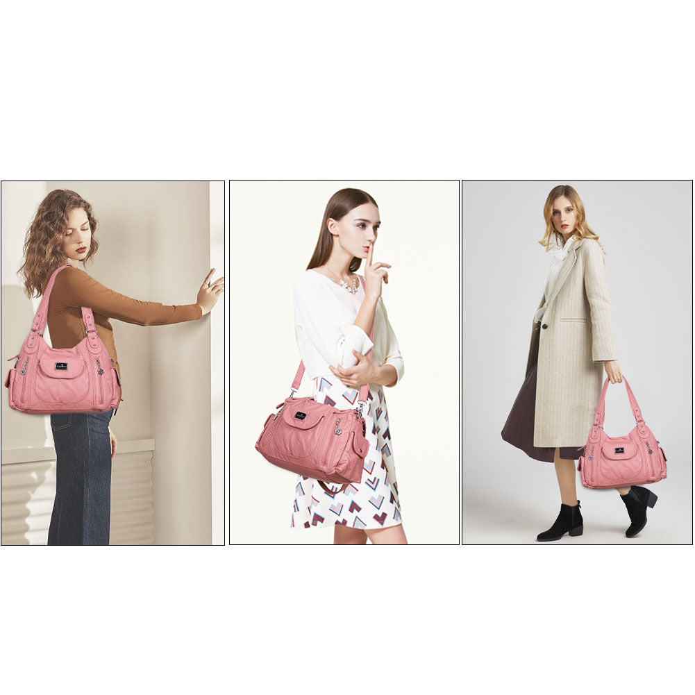 Women  handbag with High Quality Washed PU and Multi-pack