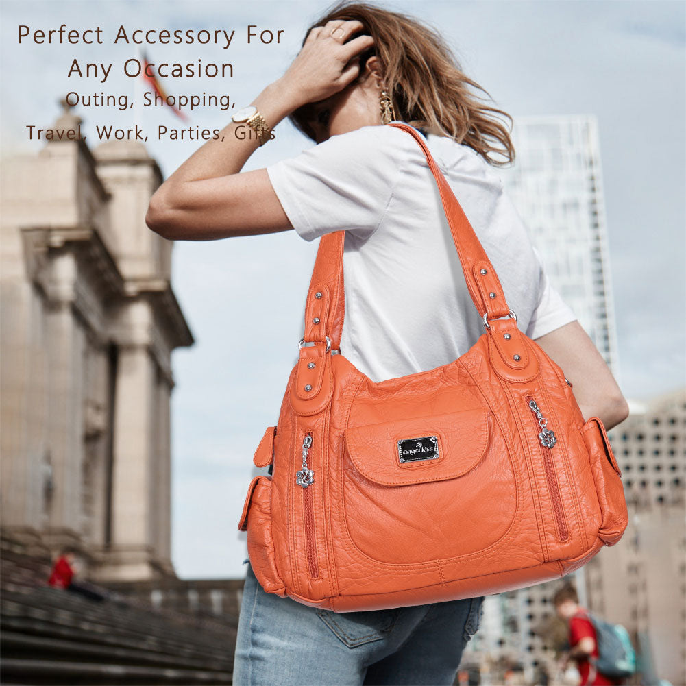 Women  handbag with High Quality Washed PU and Multi-pack