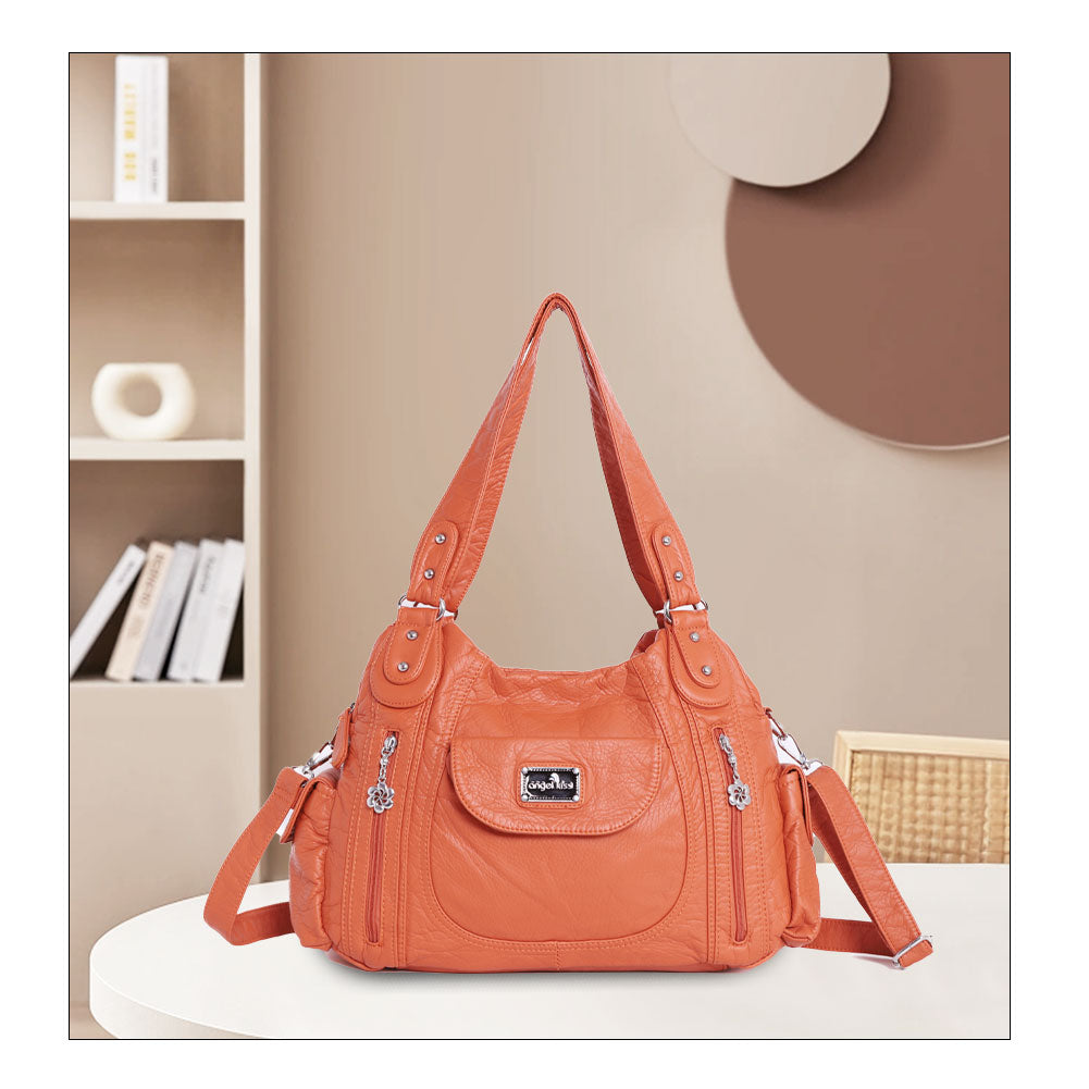 Women  handbag with High Quality Washed PU and Multi-pack