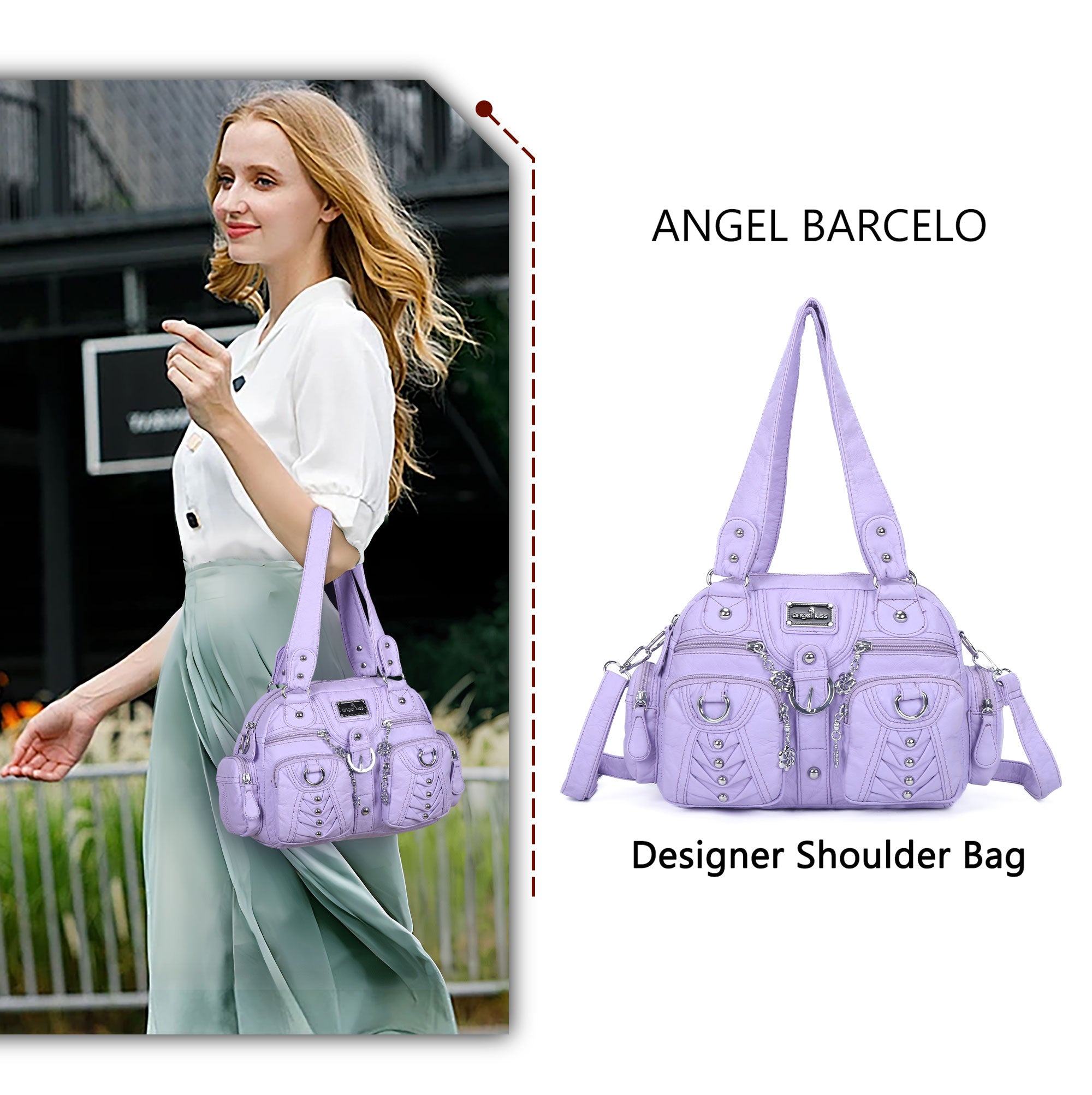 Studded Ring-Detail Multi-Pocket Shoulder Bag | Angelkiss