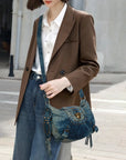 Vintage Boho Shoulder Bag – Washed Denim Purse for Free-Spirited Women