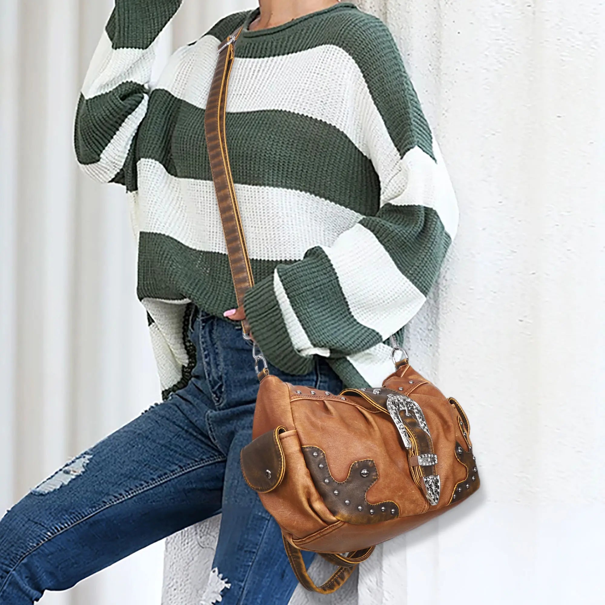 Angel Kiss Damen Umhängetasche Aus Leder - Kleine Hobo Bag Mit Verstellbarem Gurt, Mehrere Fächer, Elegant & Praktisch