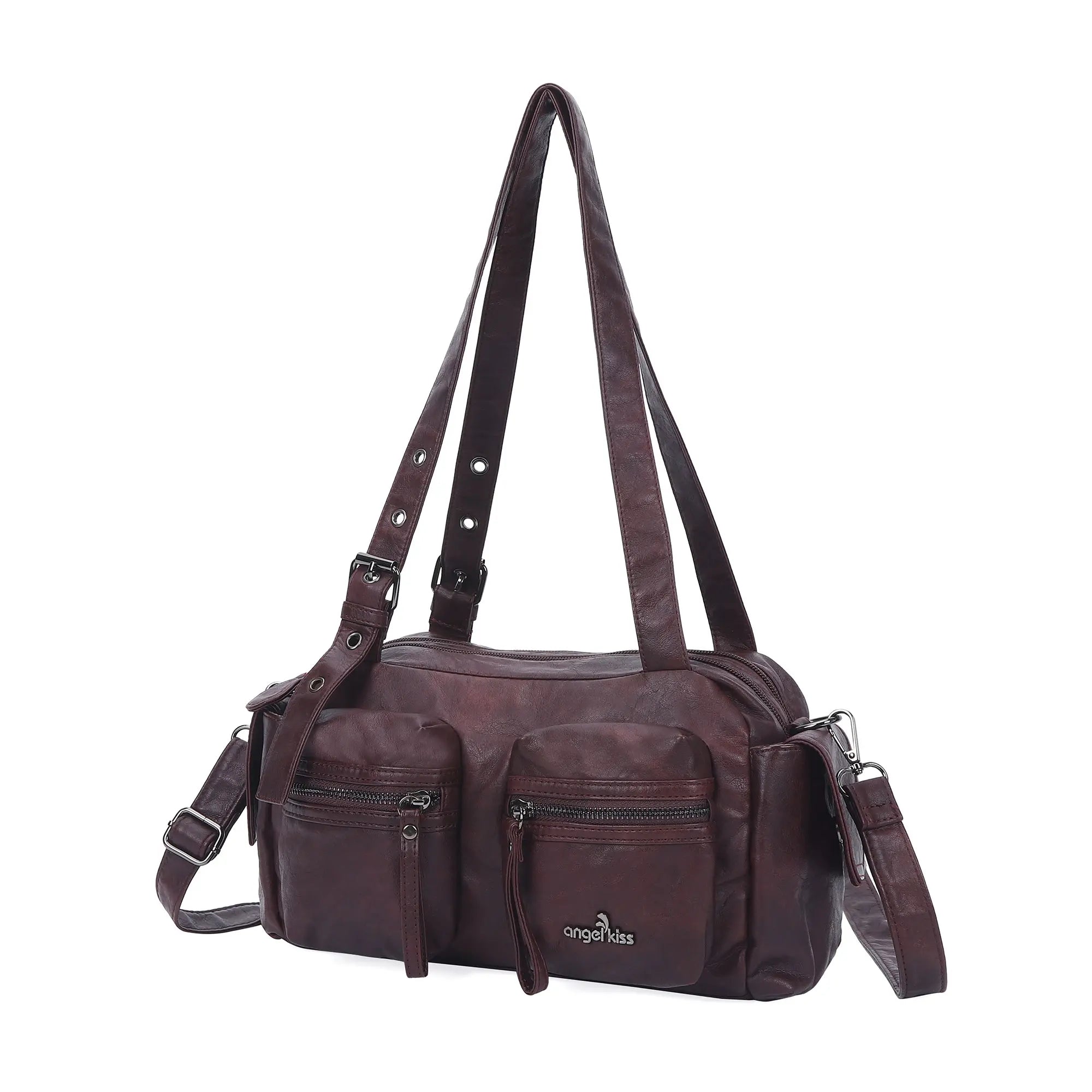 Multi-Pocket Bowling Shoulder Bag with Detachable Crossbody Strap