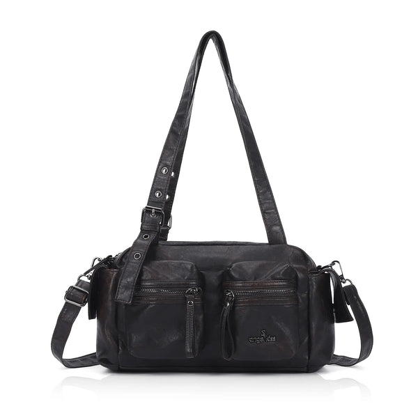 Multi-Pocket Bowling Shoulder Bag with Detachable Crossbody Strap