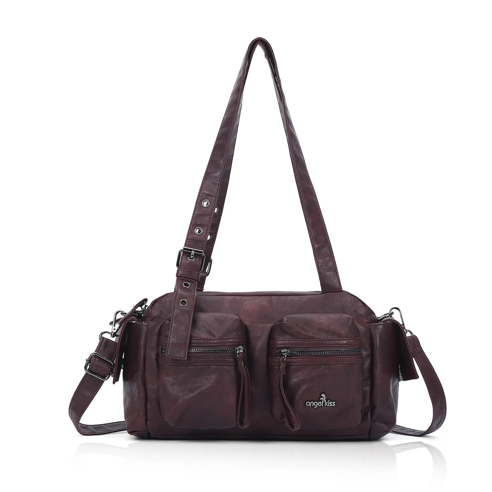 Multi-Pocket Bowling Shoulder Bag with Detachable Crossbody Strap