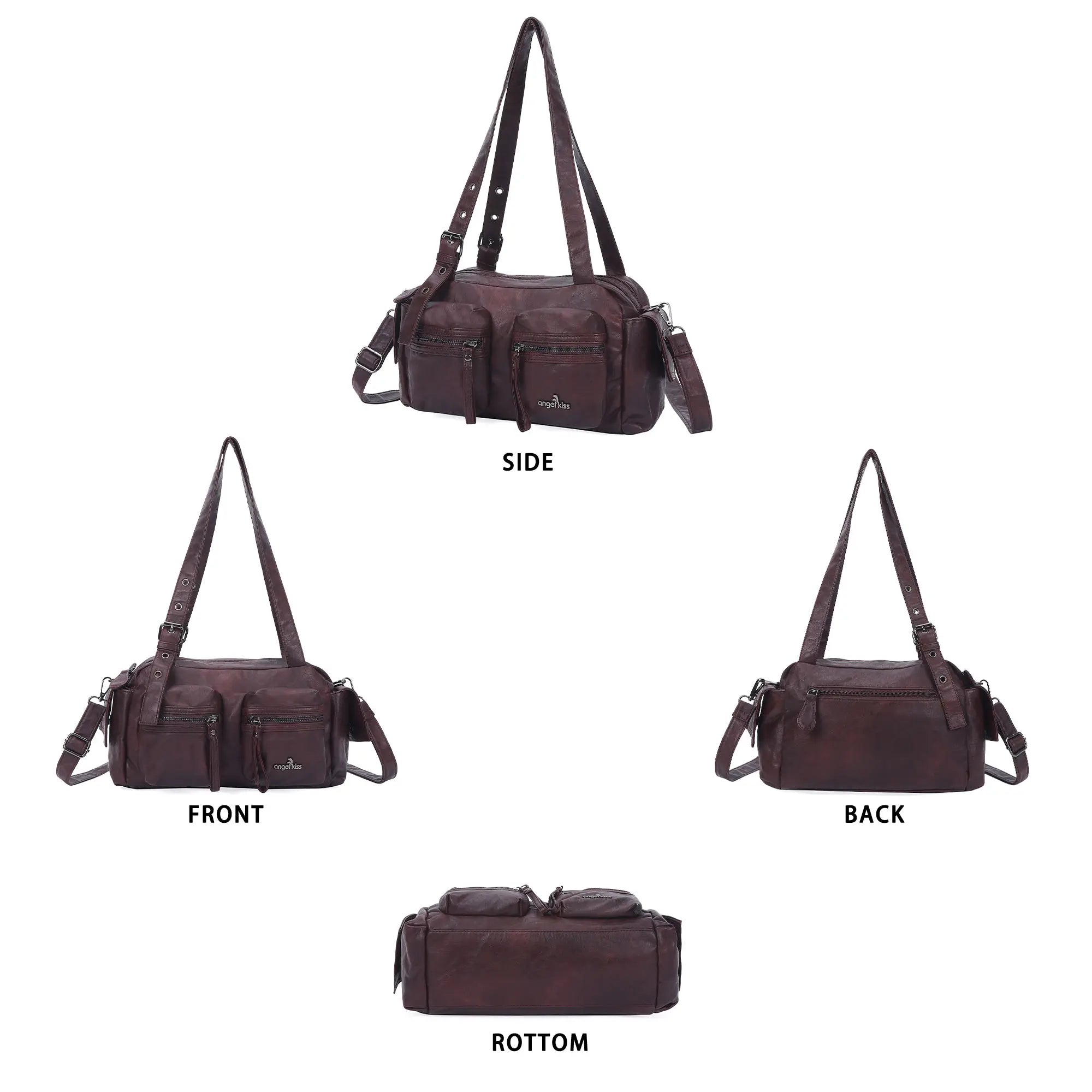 Multi-Pocket Bowling Shoulder Bag with Detachable Crossbody Strap