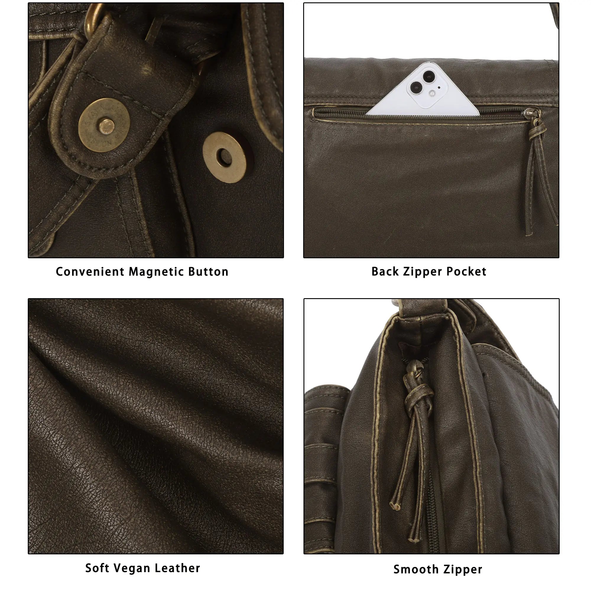 Vintage Washed Flap Shoulder Bag with Front Pockets