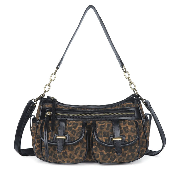 Faux Leather Leopard Print Crossbody Tote Bag - Women's Shoulder Purse