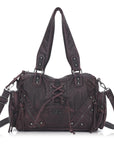 Vintage Multi-Pocket Shoulder Bag with Lace-Up Studded Details